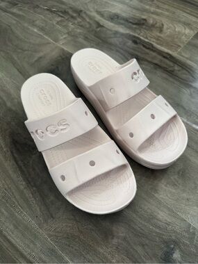 CROCS Double Strap Slide Sandals in Pale Pink